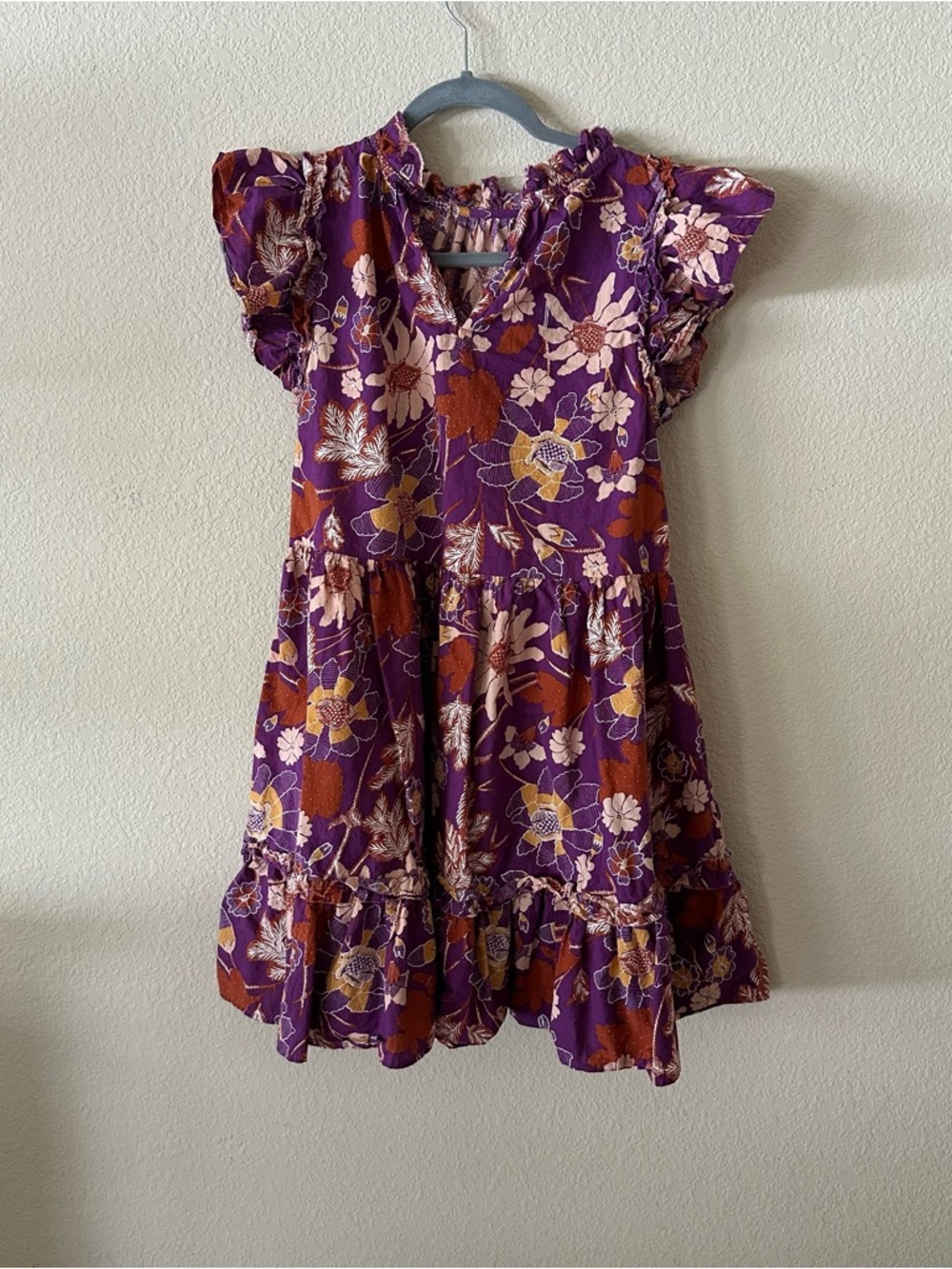 House of Harlow 1960 Purple Floral Ruffle-Tier Dress Nicole Richie 100% Cotton M - Picture 4 of 6